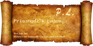 Prisznyák Lajos névjegykártya
